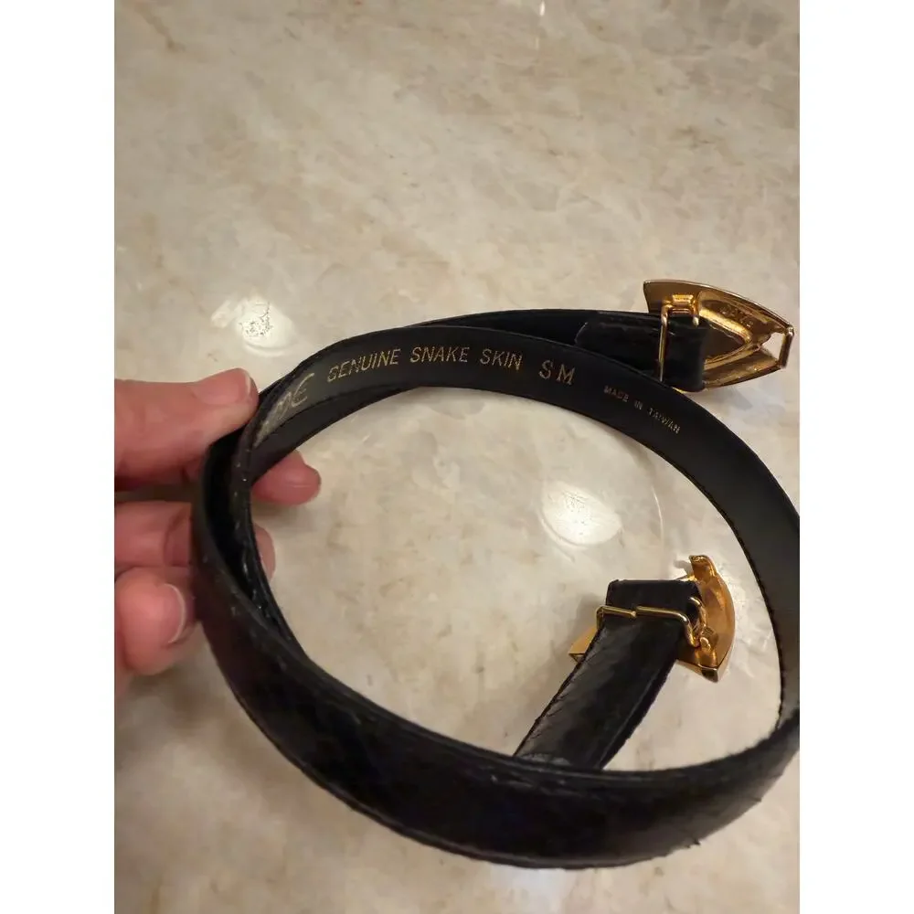 Vintage Dame black eelskin belt gold clip sz S